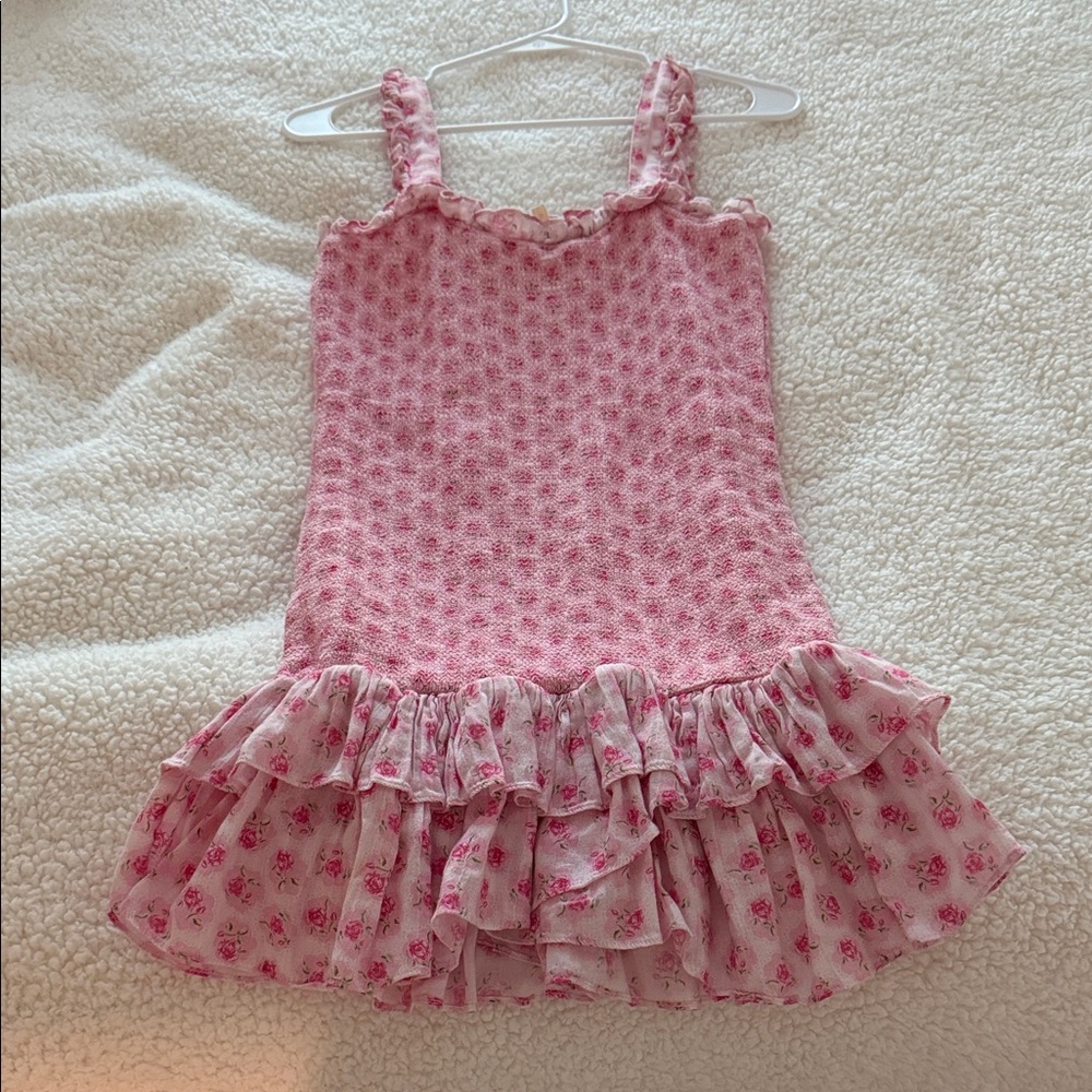 LoveShackFancy Pink Floral Knit Top